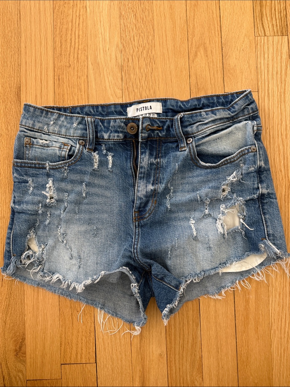 pistola Light Blue Distressed Denim Jean Shorts